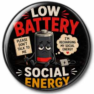 "LOW BATTERY SOCIAL ENERGY" 58 MM ROUND FRIDGE MAGNET