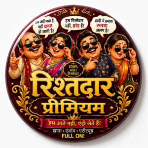 "RISHTEDAR PREMIUM HINDI"58 MM ROUND BADGE
