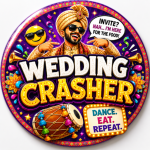 "WEDDING  CRASHER"58 MM ROUND BADGE