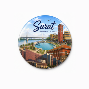 "SURAT- THE SILK CITY OF INDIA " 58 MM ROUND FRIDGE MAGNET