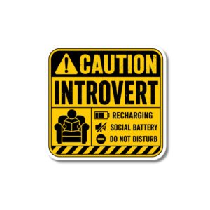 "CAUTION INTROVERT"STICKER