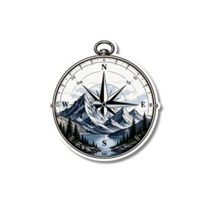 "COMPASS WITH MOUNTAINS"STICKER