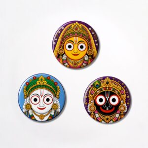 "BHAGWAN JAGGANATH WITH SUBHADRA & BALABHADRA"58 MM ROUND 3 FRIDGE MAGNET COMBO