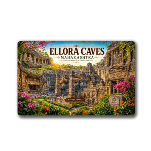 "ELLORA CAVES"85*54 MM RECTANGLE PVC GLITTER FINISH FRIDGE MAGNET