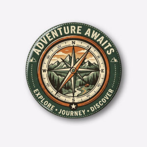 "ADVENTURE AWAITS" 44MM/58MM ROUND PIN BADGE