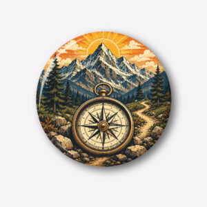 "ADVENTURE COMPASS & MOUNTAINS" 44MM/58MM ROUND PIN BADGE