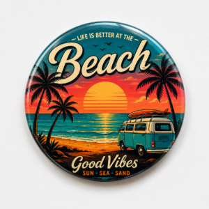 "BEACH" 44MM/58MM ROUND BADGE