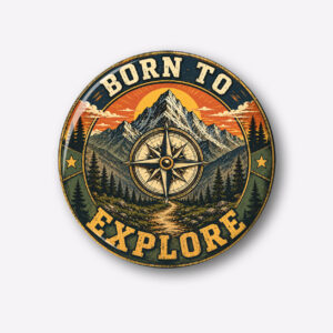 "BORN TO EXPLORE" 44MM/58MM ROUND PIN BADGE