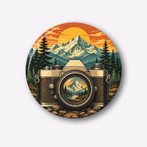 "CAMERA + MOUNTAINS" 44MM/58MM ROUND PIN BADGE