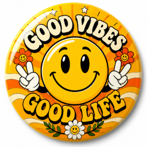 "GOOD VIBES GOOD LIFE" 44MM/58MM ROUND PIN BADGE