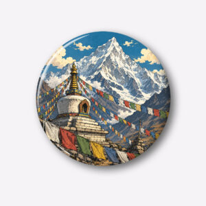 "HIMALAYAN TEMPLE & PRAYER FLAGS" 44MM/58MM ROUND PIN BADGE