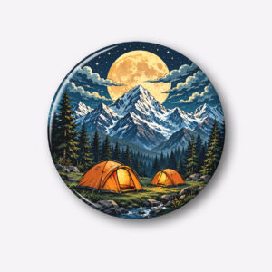 "MOUNTAIN CAMPING WITH MOONLIGHT" 44MM/58MM ROUND PIN BADGE