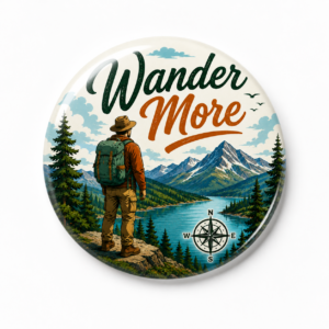 "WANDER MORE" 44MM/58MM ROUND PIN BADGE